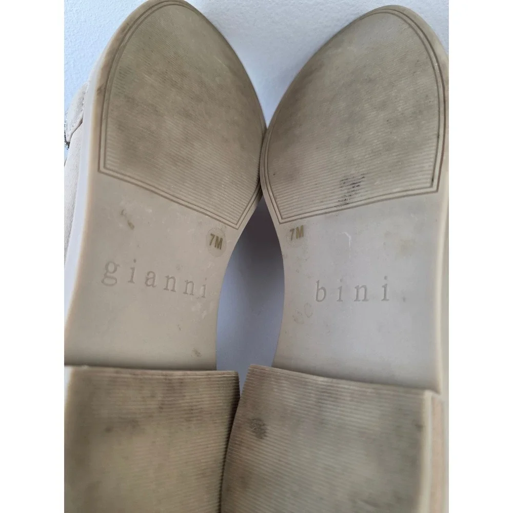 Gianni Bini Tan Suede Rhinestone Braided Chain Loafers 7M Beige Leather Slip On